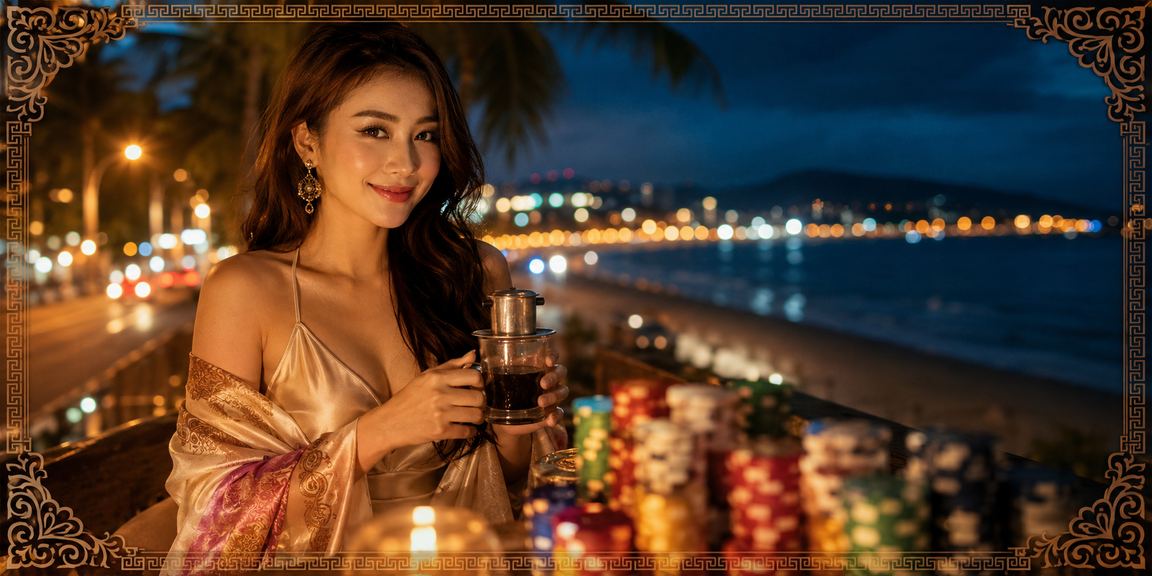 Người dùng kiểm tra giao dịch tài chính tại Mũi Né bên tách cà phê